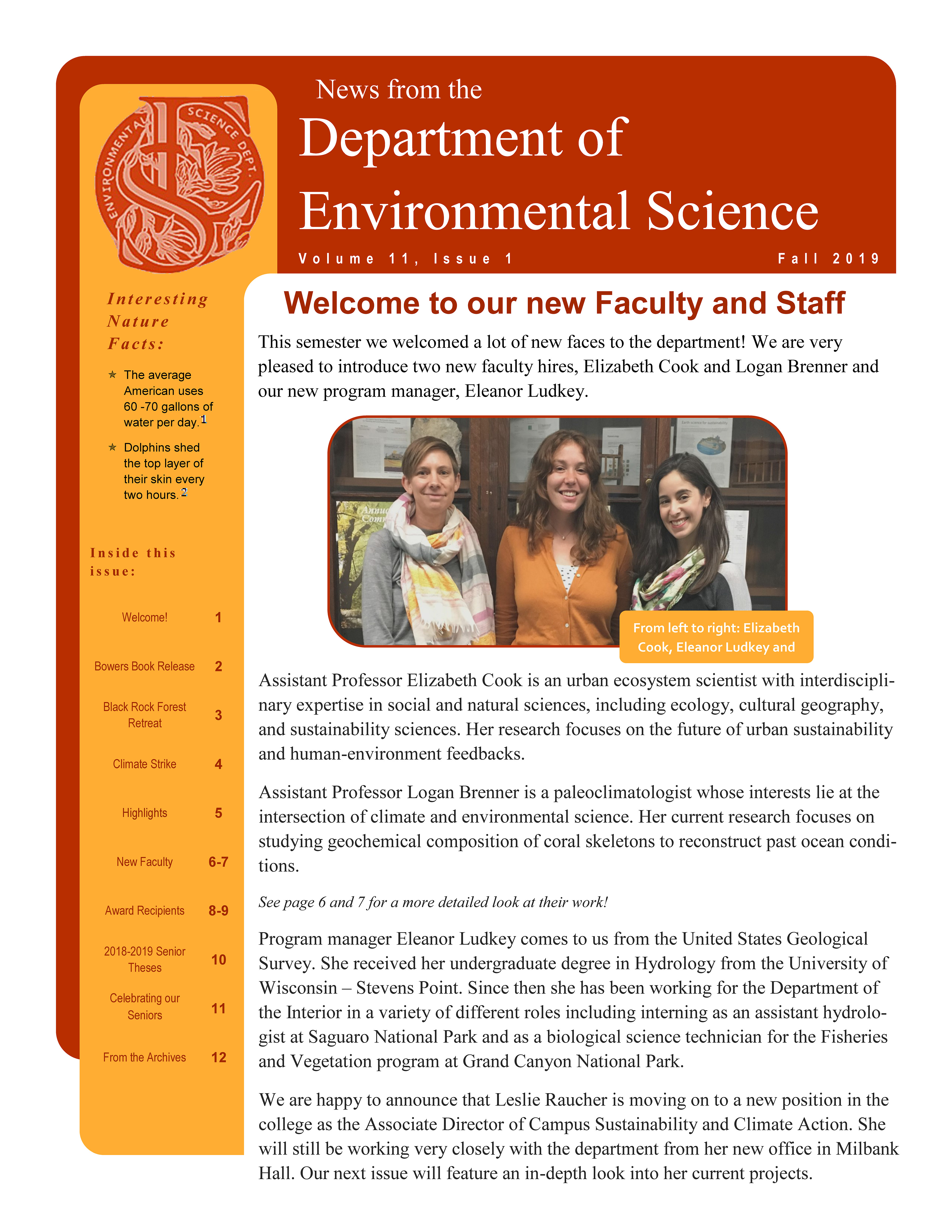 2019 Fall Env Sci Newsletter image