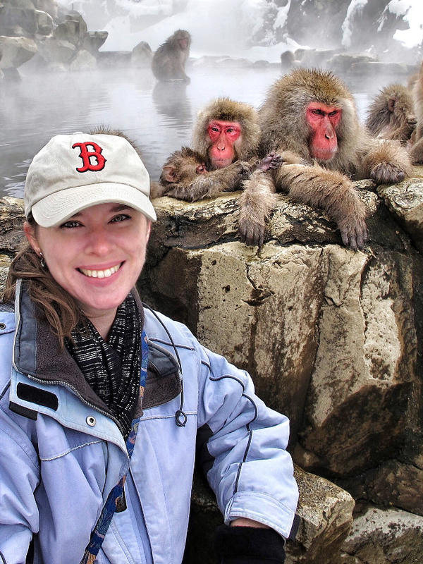 Jenna M. Lawrence with 5 monkeys